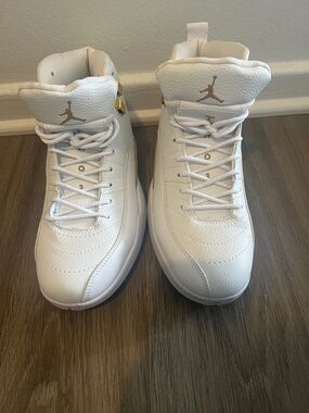 Jordan High-Top Sneakers in White with Gold Accents
